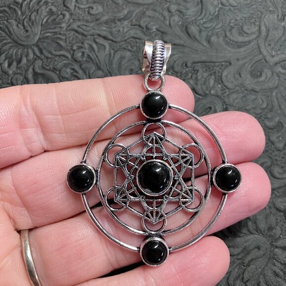 Black Obsidian Metratrons Cube Sacred Geometry Pendant Stone Crystal Jewelry - Picture 5 of 7